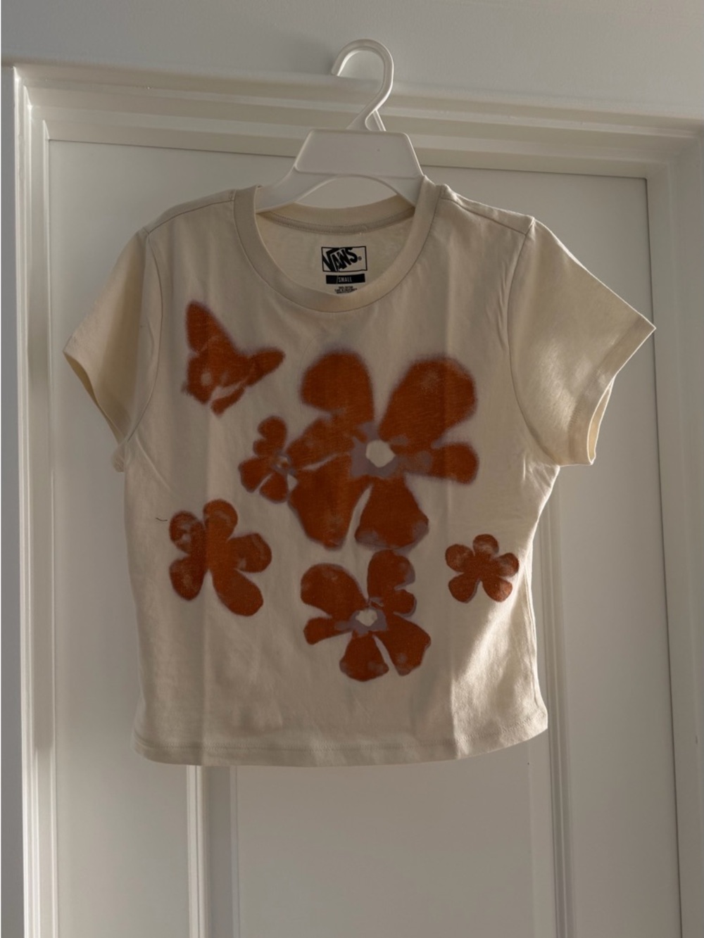 Vans  cotton women Cream Tee with Orange Floral Graphics